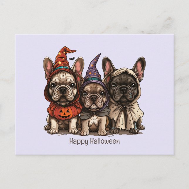 Happy Halloween French Bulldogs Postkarte (Vorderseite)