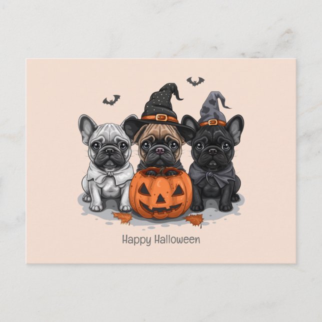 Happy Halloween French Bulldogs Postkarte (Vorderseite)