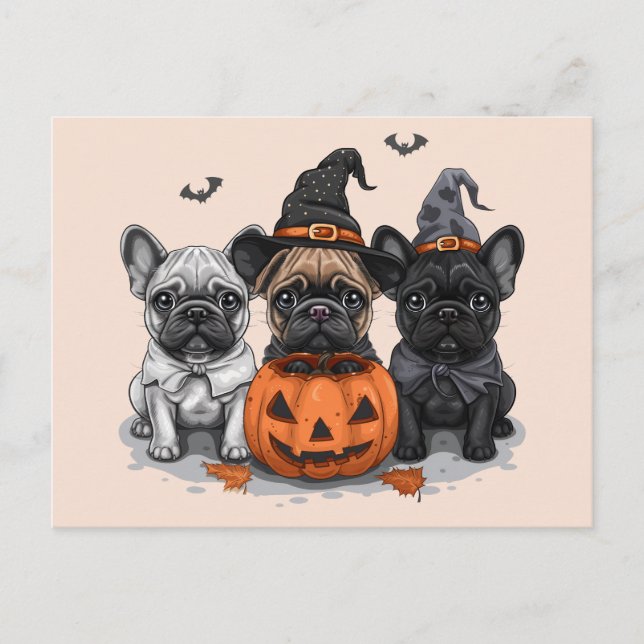 Happy Halloween French Bulldogs Postkarte (Vorderseite)