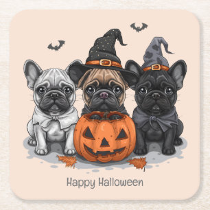 Happy Halloween French Bulldogs Rechteckiger Pappuntersetzer