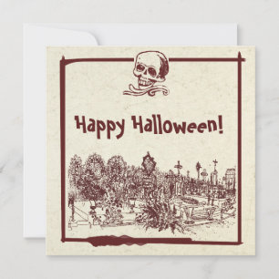 Happy Halloween Friedhof Flat Holiday Card Feiertagskarte