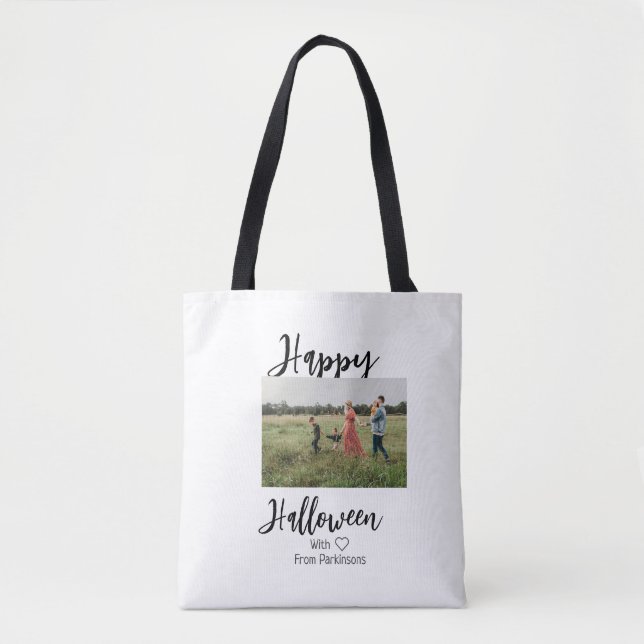 Happy Halloween fügen Familienname Foto schwarz (Vorderseite)