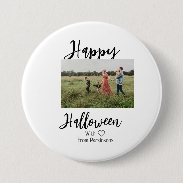 Happy Halloween fügen Familienname Foto schwarz Button (Vorderseite)