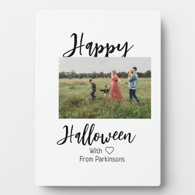 Happy Halloween fügen Familienname Foto schwarz Fotoplatte (Vorderseite)