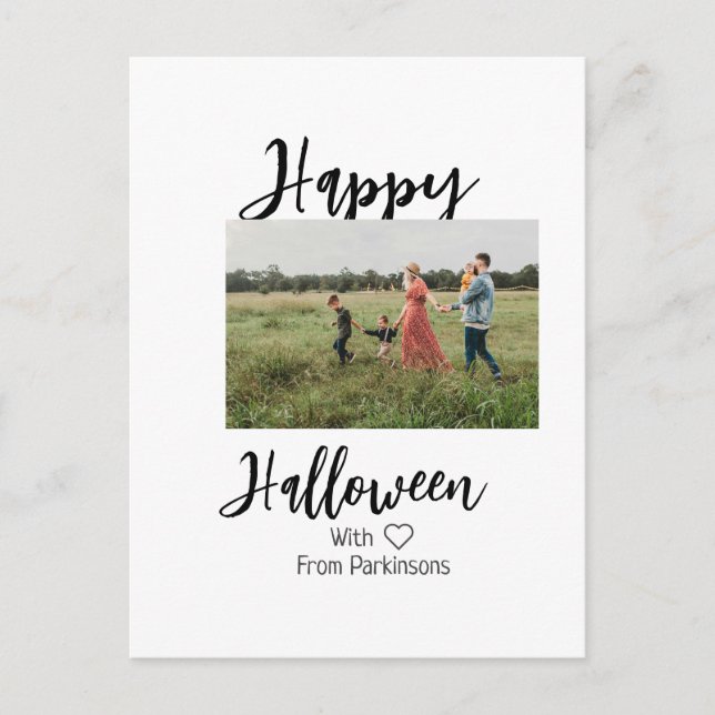 Happy Halloween fügen Familienname Foto schwarz Postkarte (Vorderseite)