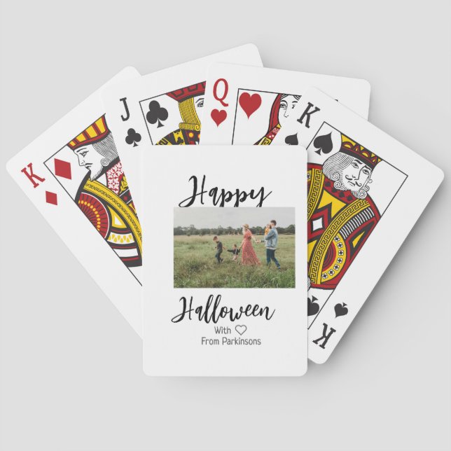 Happy Halloween fügen Familienname Foto schwarz Spielkarten (Rückseite)