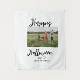 Happy Halloween fügen Familienname Foto schwarz Wandteppich