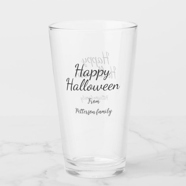 Happy Halloween fügen Familiennamen Kalligraphie m Glas (Vorderseite)