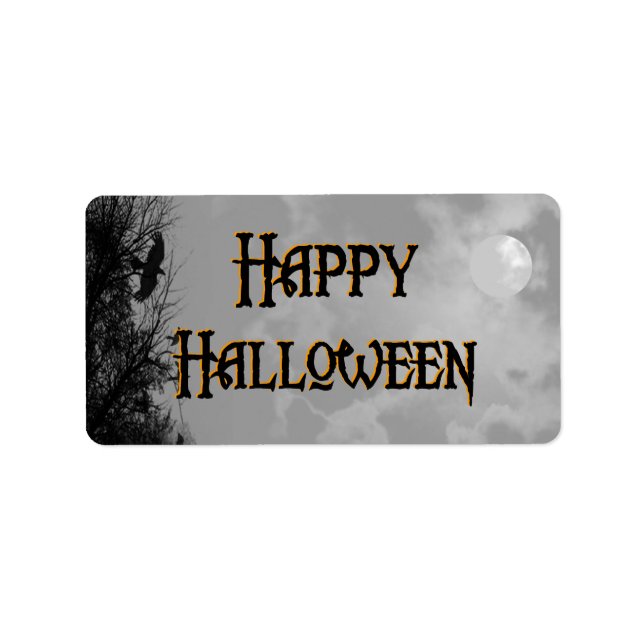 Happy Halloween Full Moon und Ravens Spuk Label Adressaufkleber (Vorne)