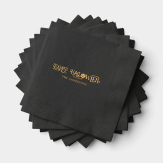 Happy Halloween Funky Typografy Family Name Black Servietten Mit Folie