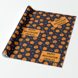 Happy Halloween Funny Beängstigend Orange Pumpkin  Geschenkpapier