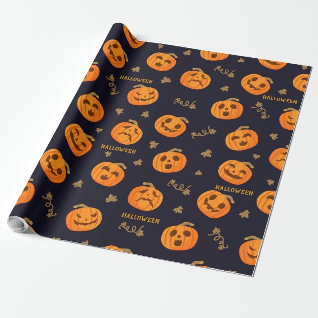 Happy Halloween Funny Beängstigend Orange Pumpkin  Geschenkpapier (Ungerollt)