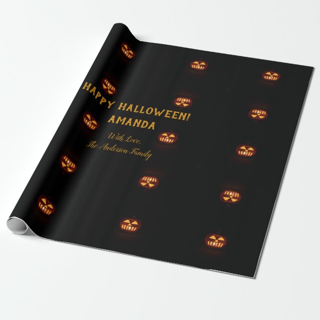 Happy Halloween Funny Beängstigend Orange Pumpkin  Geschenkpapier (Ungerollt)