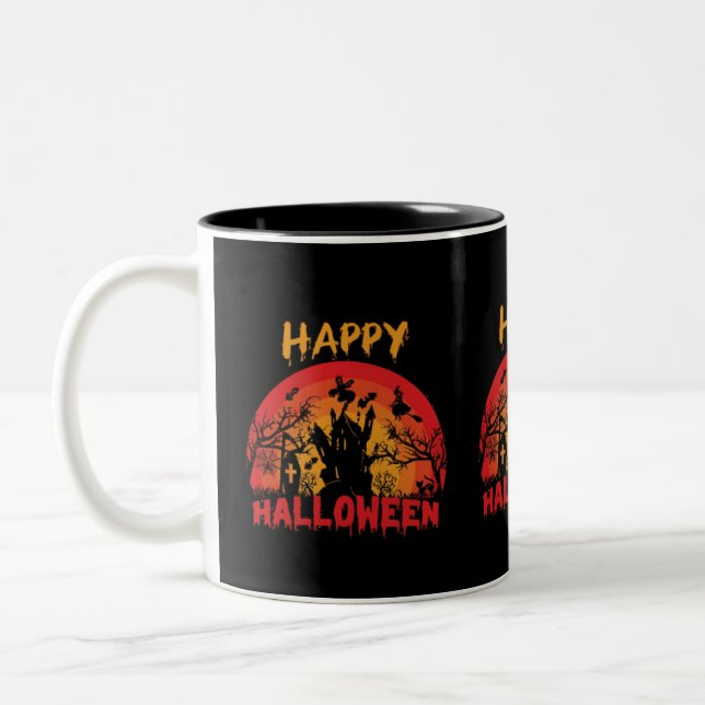 Happy Halloween Funny Design Zweifarbige Tasse (Links)