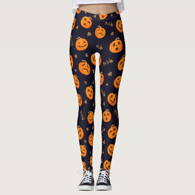 Happy Halloween Funny Orange Pumpkins Muster Leggings (Vorderseite)