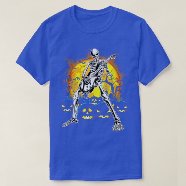 Happy Halloween Funny Skeleton Playing Gitarrenpum T-Shirt (Design vorne)
