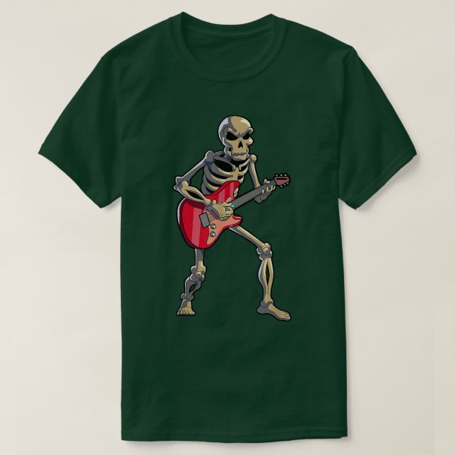 Happy Halloween Funny Skeleton Playing Gitarrenpum T-Shirt (Design vorne)
