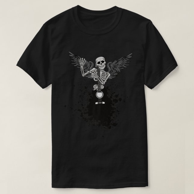 Happy Halloween Funny Skeleton Playing Guitar Pump T-Shirt (Design vorne)