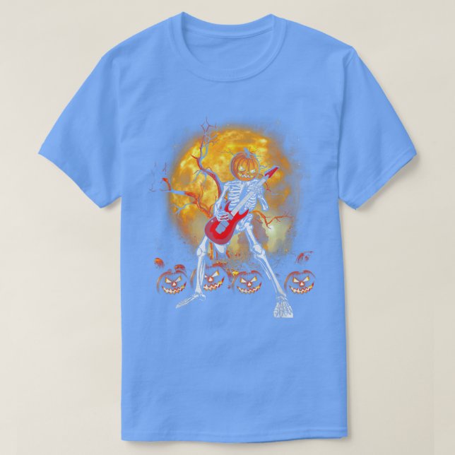 Happy Halloween Funny Skeleton Playing Guitar Pump T-Shirt (Design vorne)