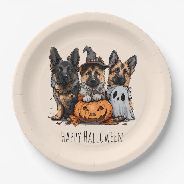 Happy Halloween German Shepherd Dogs Pappteller (Vorderseite)