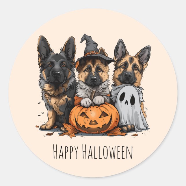 Happy Halloween German Shepherd Dogs Runder Aufkleber (Vorderseite)