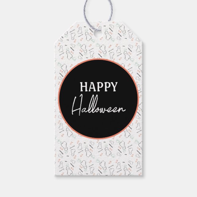 Happy Halloween Ghost Candy Hand Lettering Doodle Geschenkanhänger (Vorderseite)