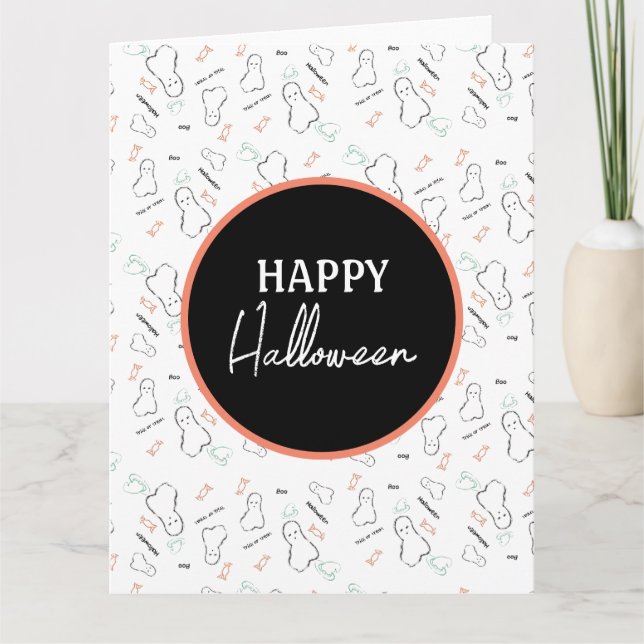 Happy Halloween Ghost Candy Hand Lettering Doodle Karte (Vorderseite)