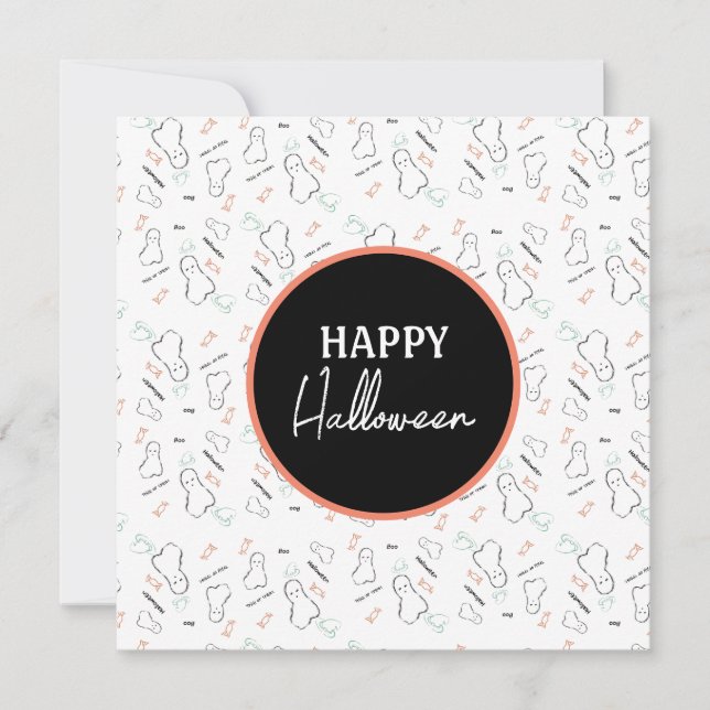 Happy Halloween Ghost Candy Hand Lettering Doodles Karte (Vorderseite)