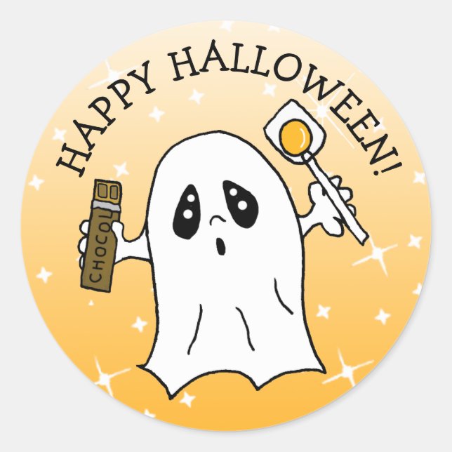 Happy Halloween Ghost mit Candy Bar Runder Aufkleber (Vorderseite)