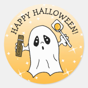 Happy Halloween Ghost mit Candy Bar Runder Aufkleber