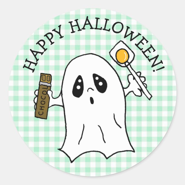 Happy Halloween Ghost mit Candy Runder Aufkleber (Vorderseite)
