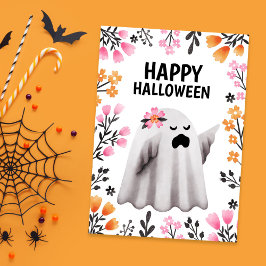 Happy Halloween Ghost mit Pastel Florals Feiertagskarte