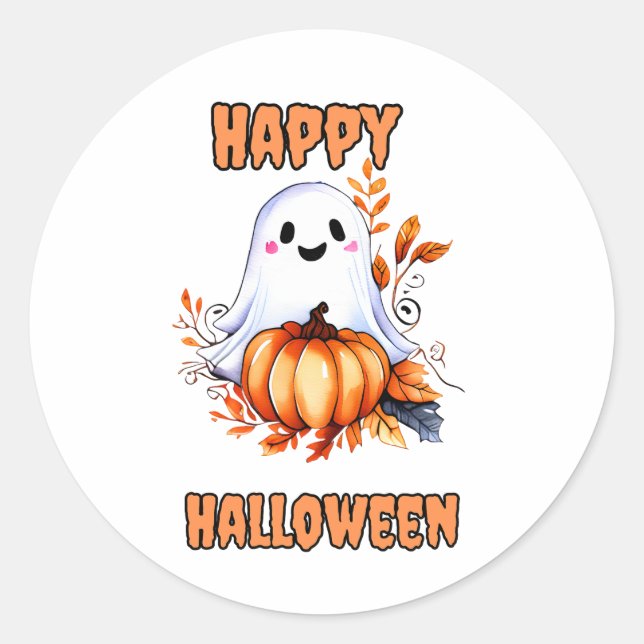 Happy Halloween Ghost - Orange Runder Aufkleber (Vorderseite)