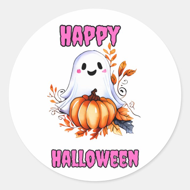 Happy Halloween Ghost - Pink Runder Aufkleber (Vorderseite)