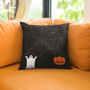 Happy Halloween   Ghost & Pumpkin Spider Web Kissen
