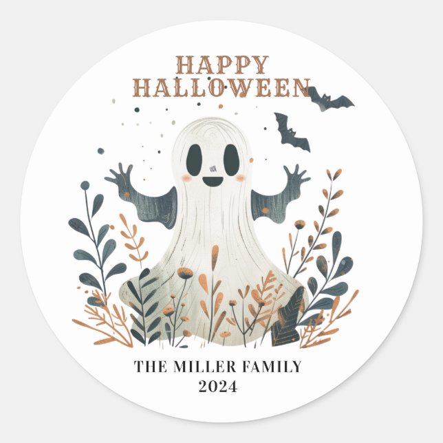 Happy Halloween Ghost Round Stickers (Vorderseite)
