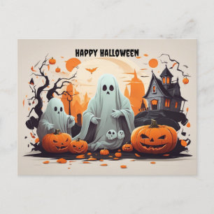 Happy Halloween Ghost und Pumpkins Feiertagspostkarte