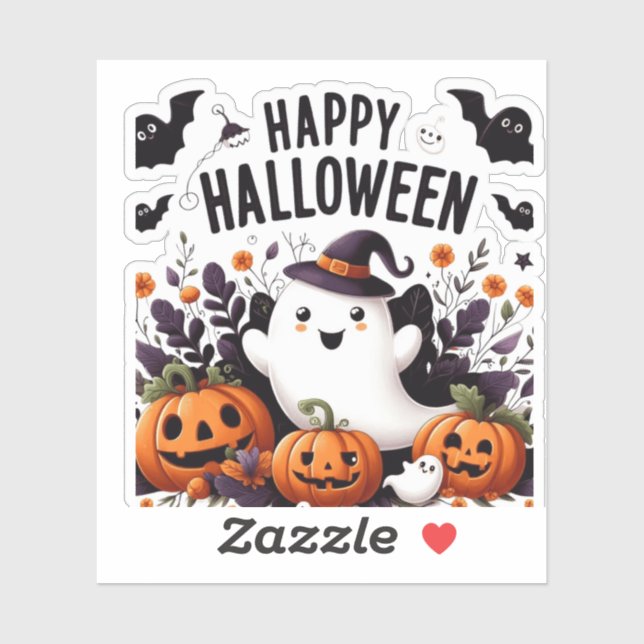 Happy Halloween Ghost und Pumpkins Fun Art T-Shirt Aufkleber (Blatt)