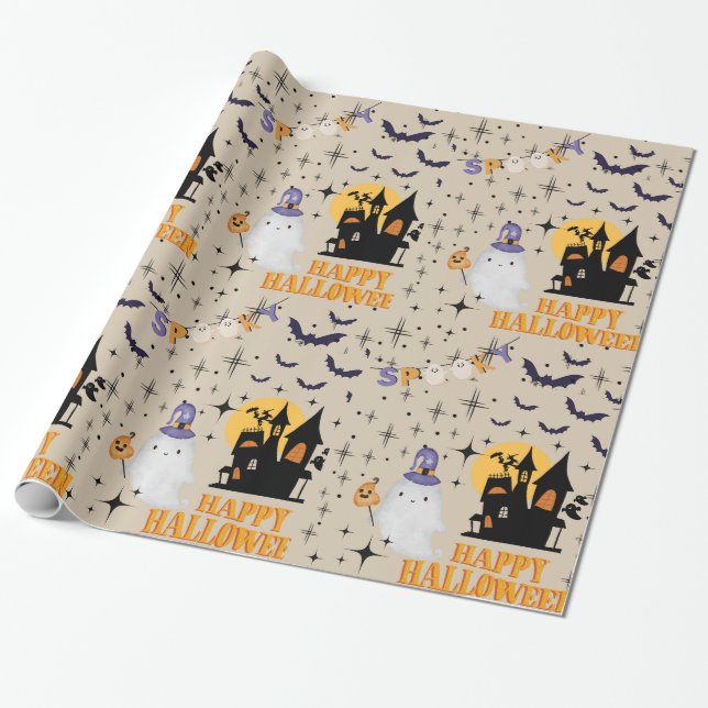 Happy Halloween Ghost Wrapping Paper Geschenkpapier (Ungerollt)