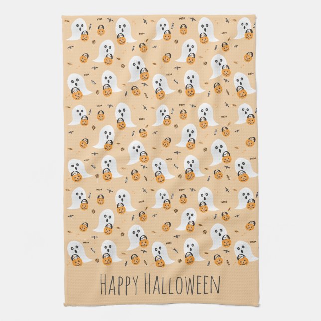 Happy Halloween Ghosts Trick oder Behandlungsmuste Geschirrtuch (Vertikal)