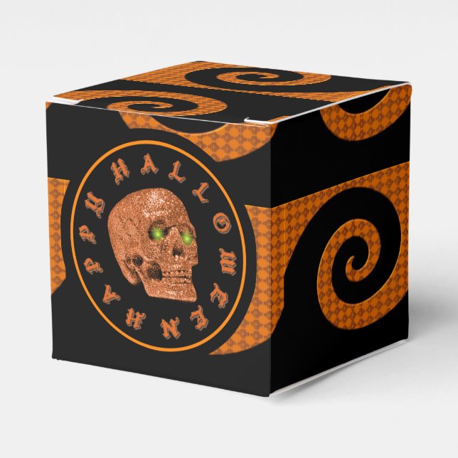 Happy Halloween Glitzer Skull Cube Gefallen Box Geschenkschachtel (Vorderseite)