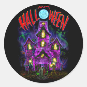 Happy Halloween glühender Spuk Hausaufkleber Runder Aufkleber