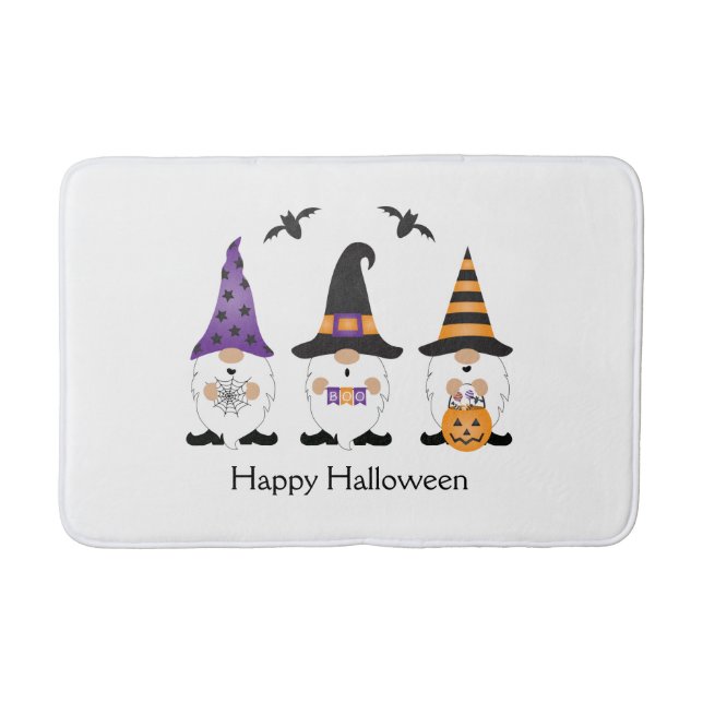 Happy Halloween Gnomes Lila Orange Badematte (Vorderseite)