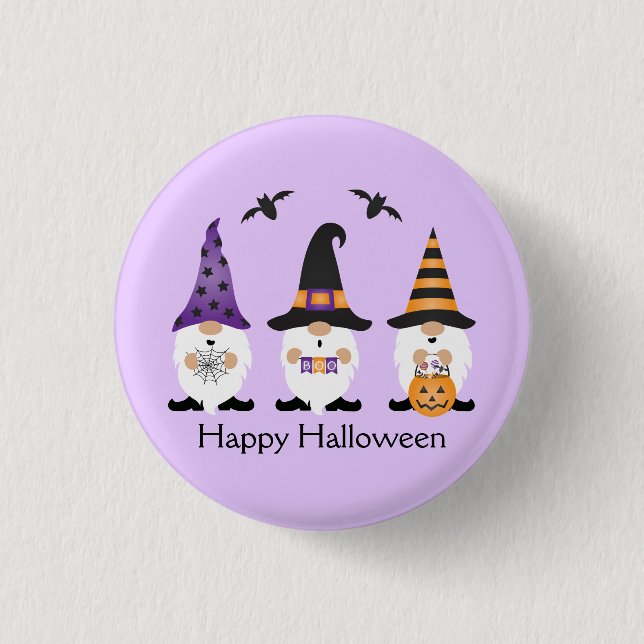 Happy Halloween Gnomes Lila Orange Button (Vorderseite)
