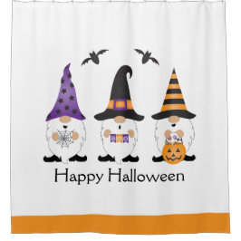 Happy Halloween Gnomes Lila Orange Duschvorhang