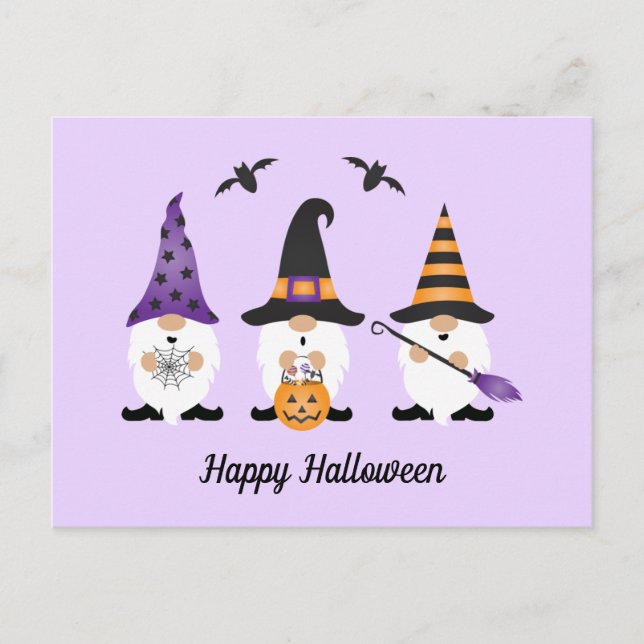 Happy Halloween Gnomes Lila Orange Postkarte (Vorderseite)