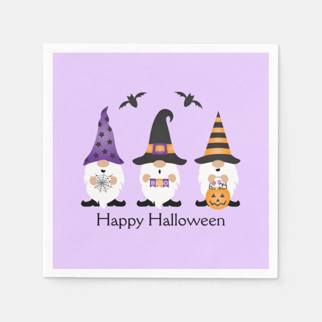 Happy Halloween Gnomes Lila Orange Serviette (Vorderseite)