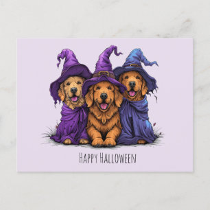 Happy Halloween Golden Retriever Hunde Hexen Postkarte