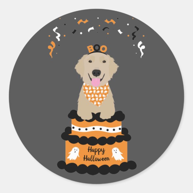 Happy Halloween Golden Retriever Spooky Ghost Boo Runder Aufkleber (Vorderseite)