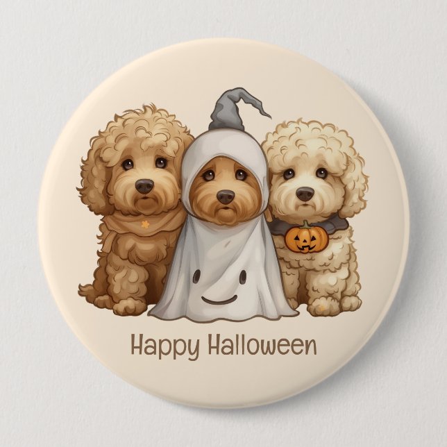 Happy Halloween Goldendoodle Hunde Button (Vorderseite)